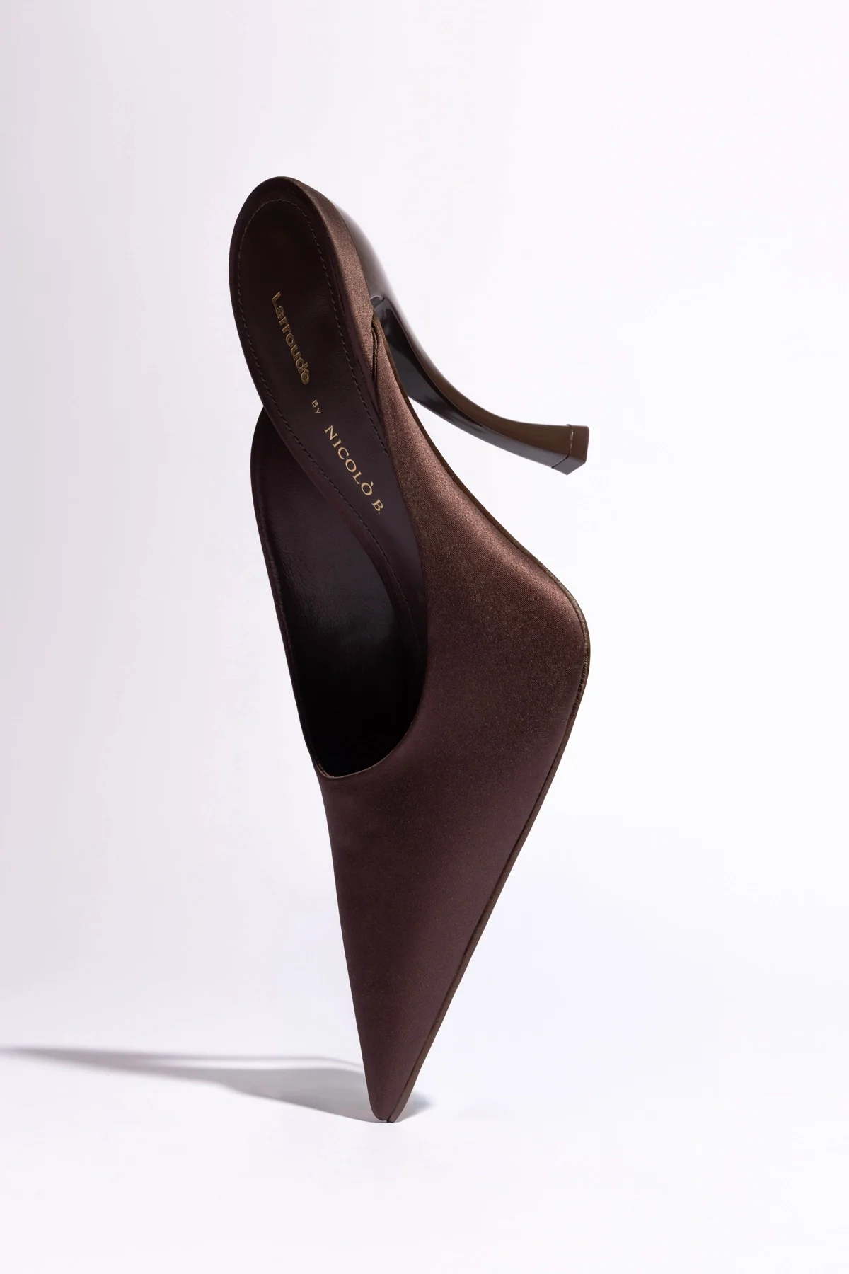 Larroudé x Nicolò B.: Inna Mule Mahogany Satin - Image 5