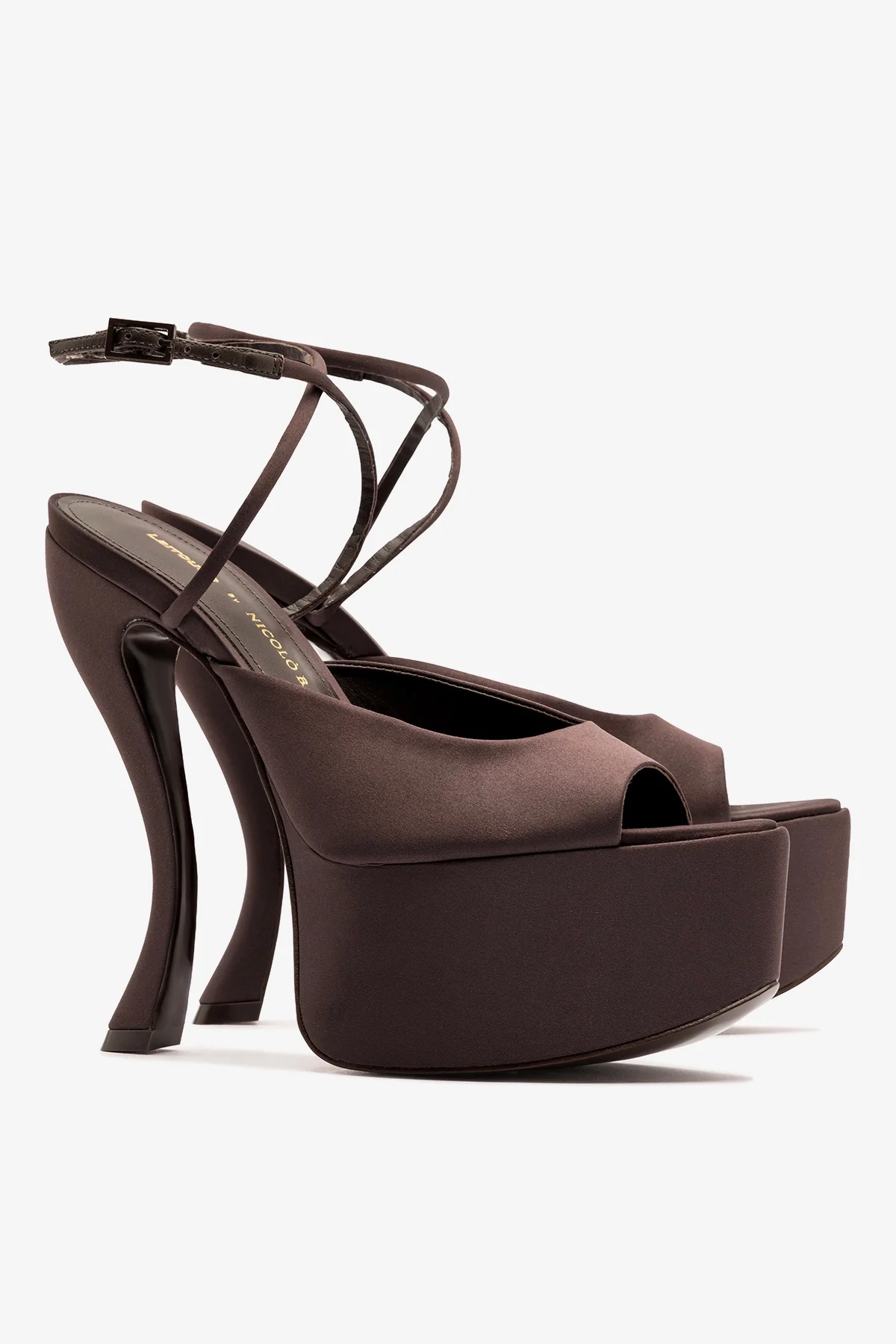 Larroudé x Nicolò B.: Lola Sandal Mahogany Satin - Image 4