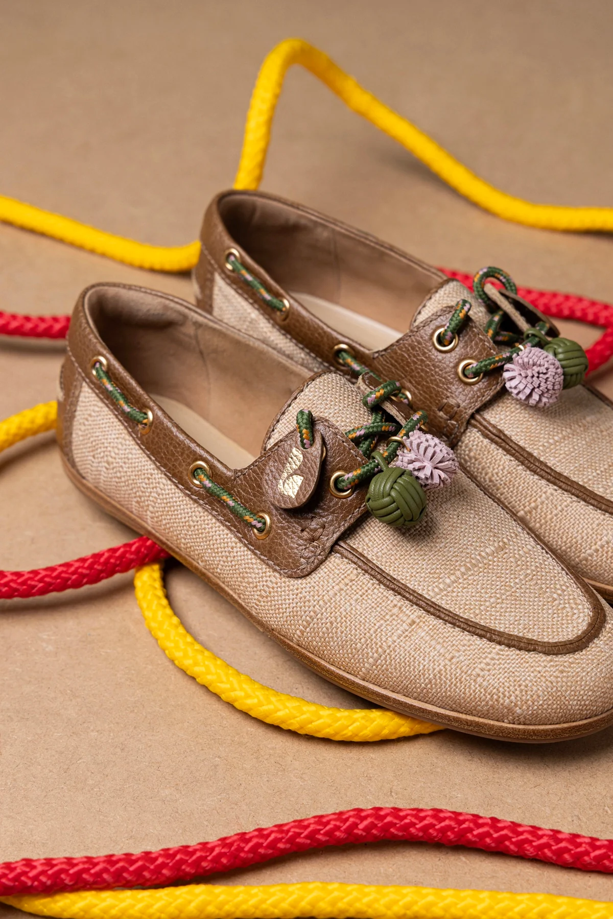 Cyprus Boat Shoe In Beige Raffia And Brown Leather - Image 6
