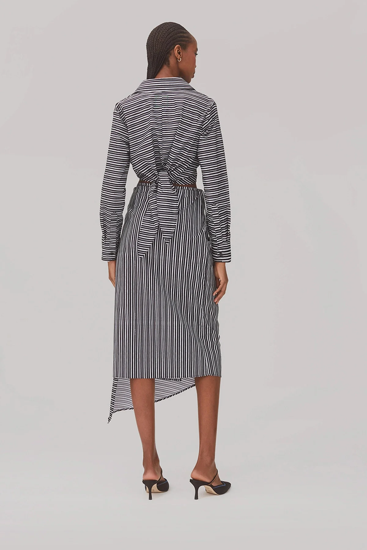 Ayesha Pleated Wrap Skirt In Black and White Striped Cotton - Image 4