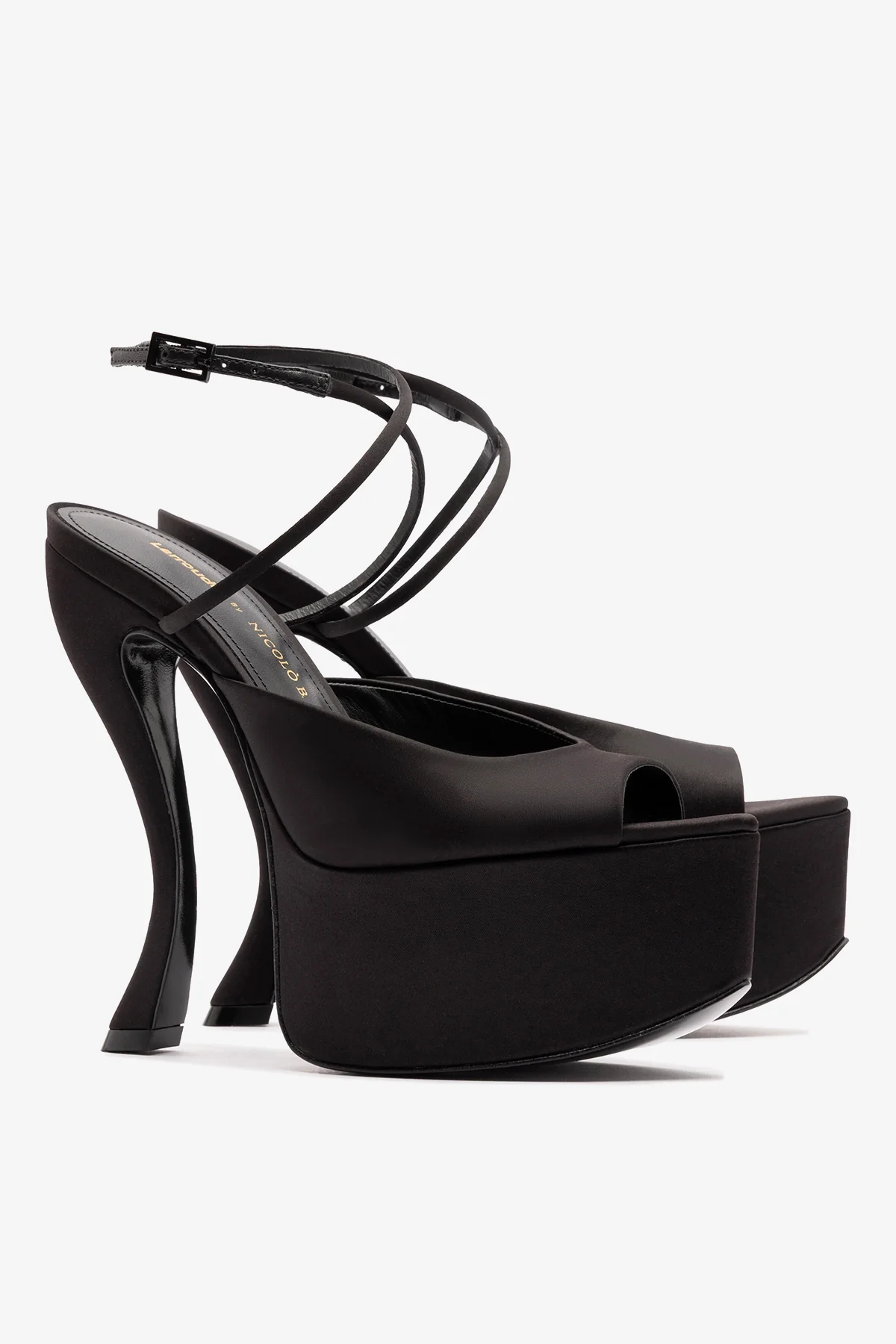 Larroudé x Nicolò B.: Lola Sandal Black Satin - Image 3