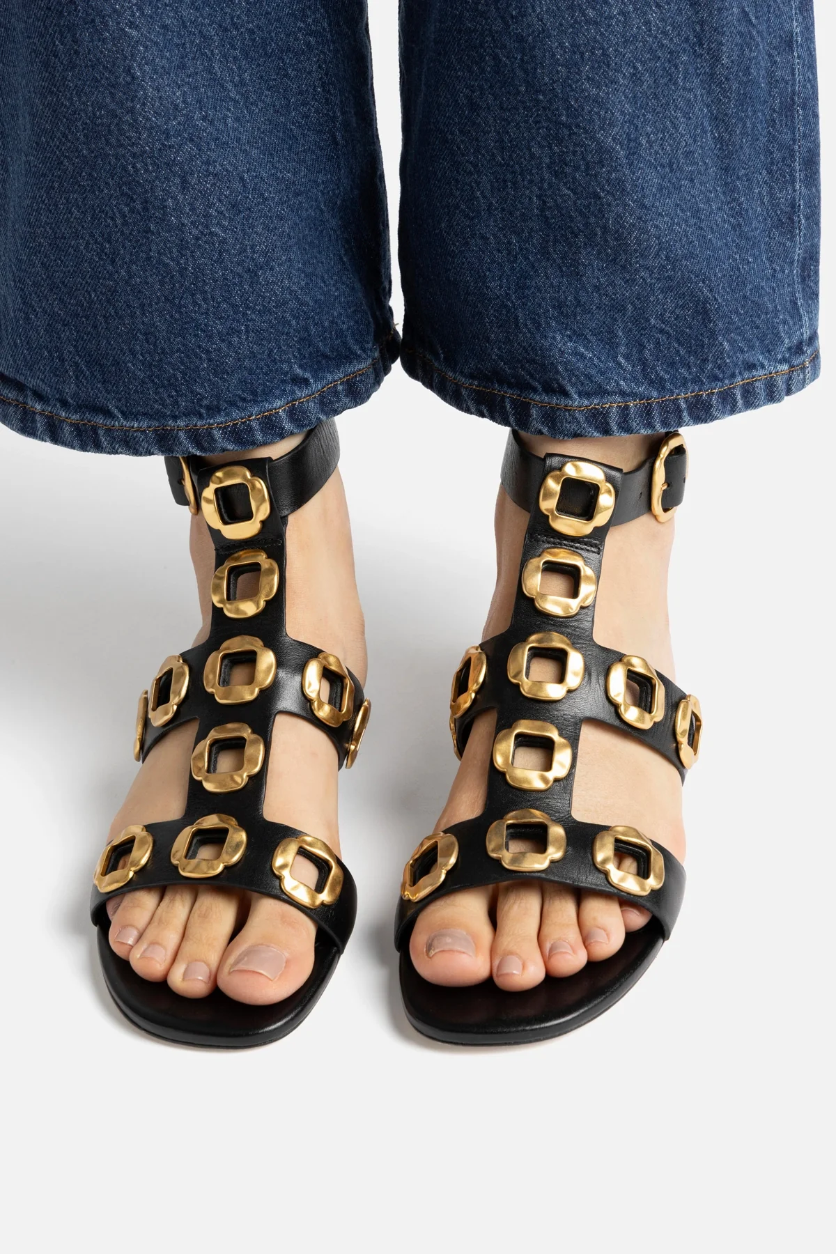 Milan Gladiator Flat In Black Leather - Image 6