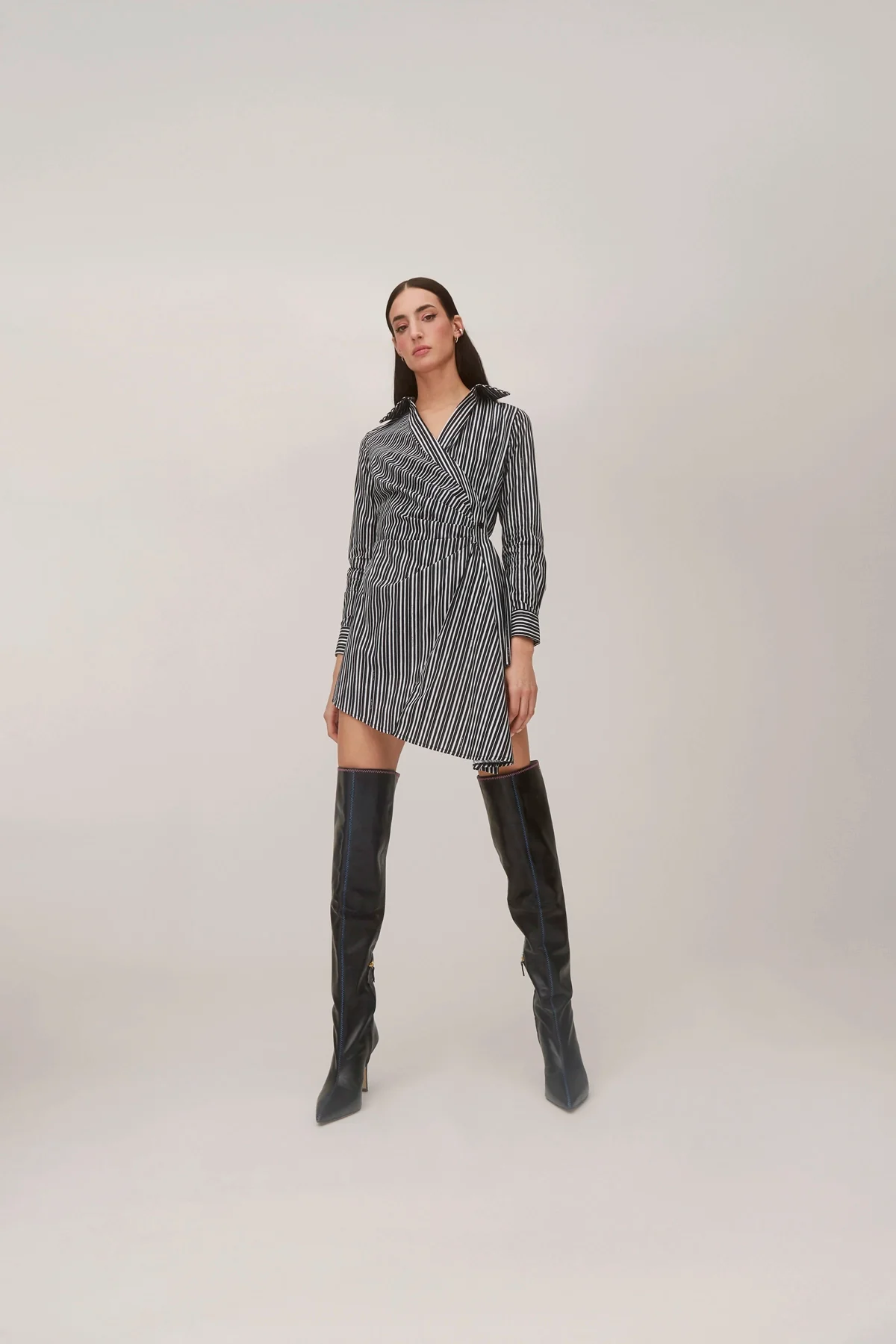 Sashi Wrap Dress In Black and White Striped Cotton - Image 2