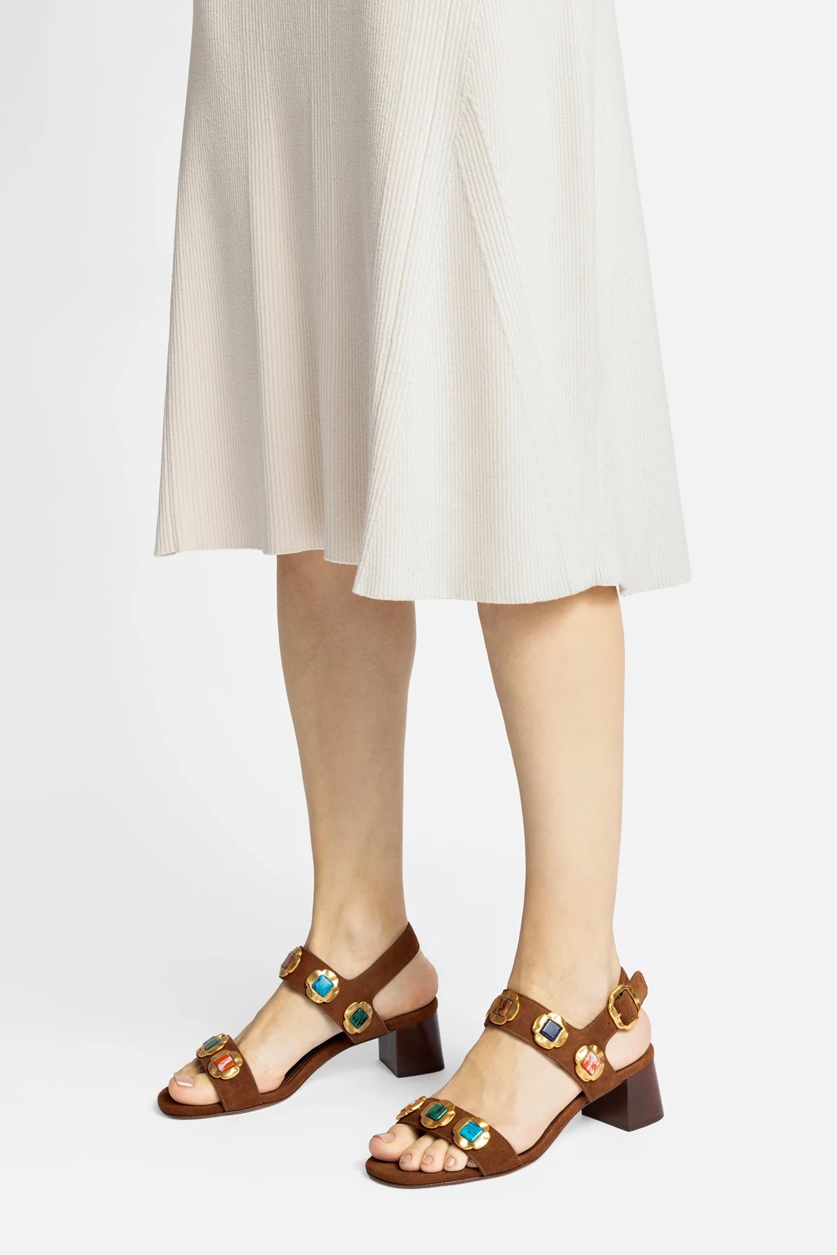 Milan Gioiello Block Sandal In Burnt Umber Leather - Image 2