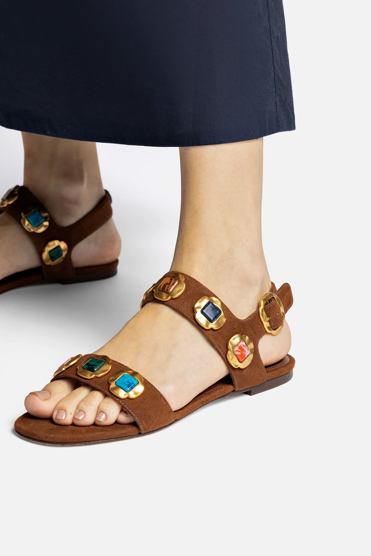 Milan Gioiello Flat In Burnt Umber Leather - Image 2