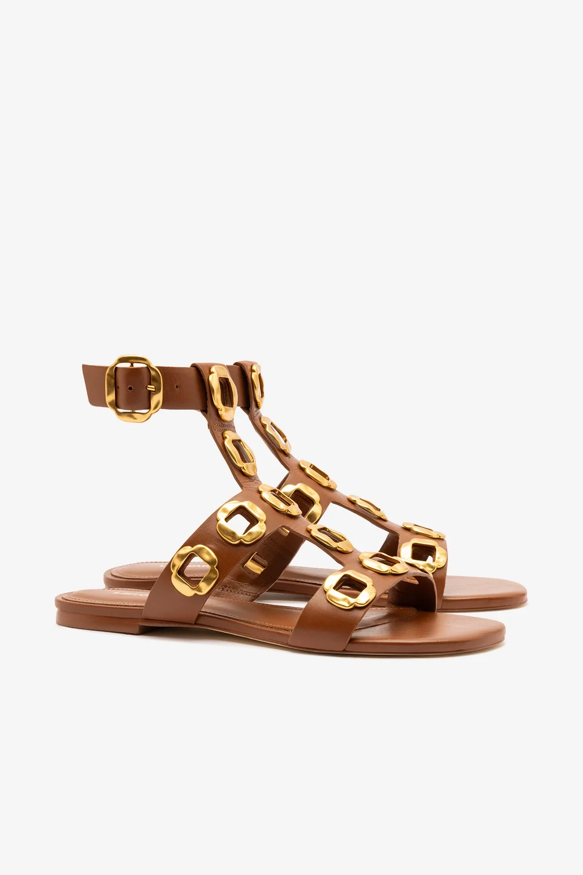 Milan Gladiator Flat In Caramel Leather - Image 3