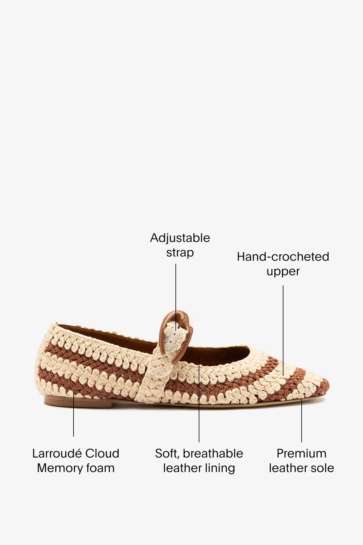 Verona Crochet Ballet Flat In Caramel and Ivory Crochet - Image 5