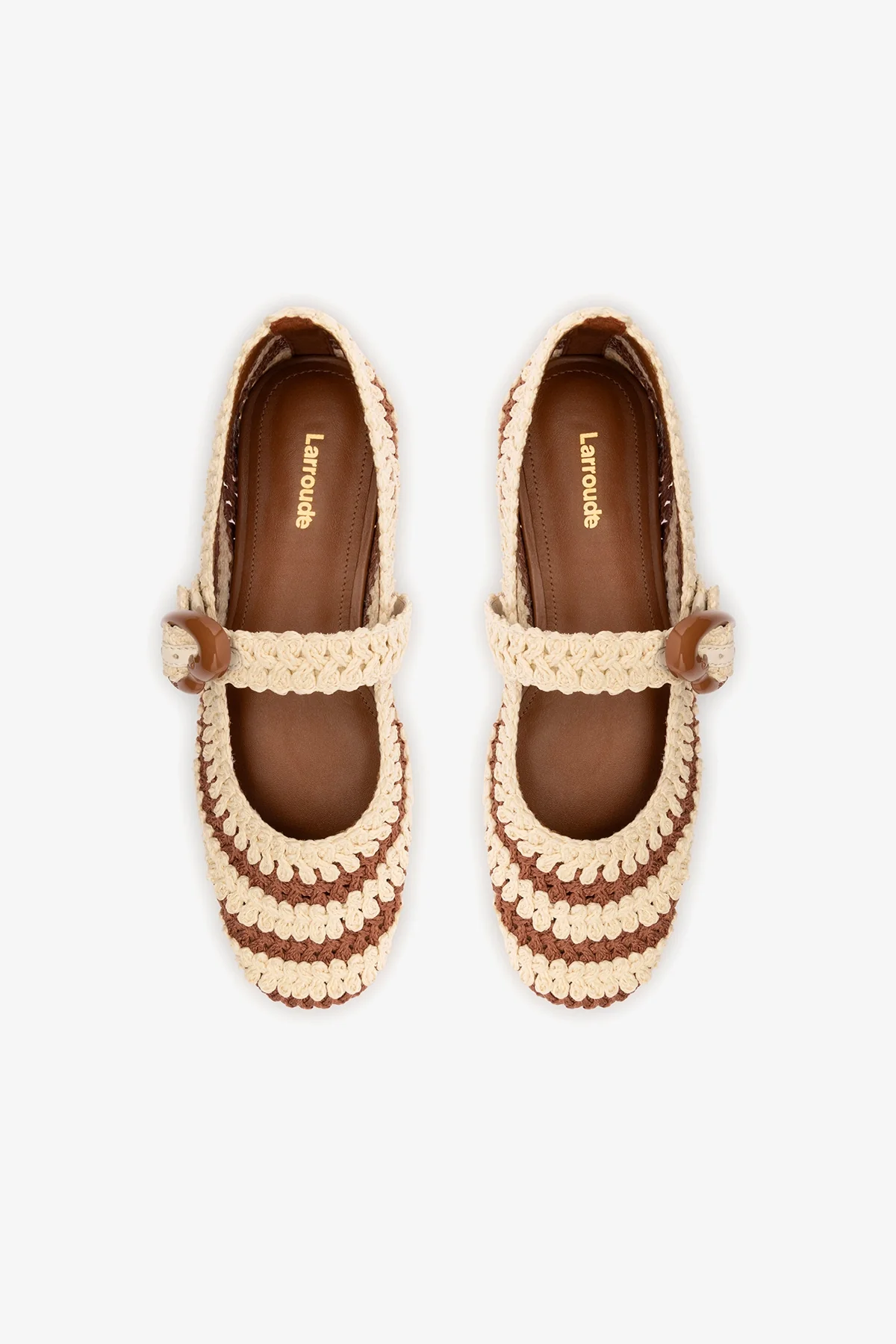 Verona Crochet Ballet Flat In Caramel and Ivory Crochet - Image 7
