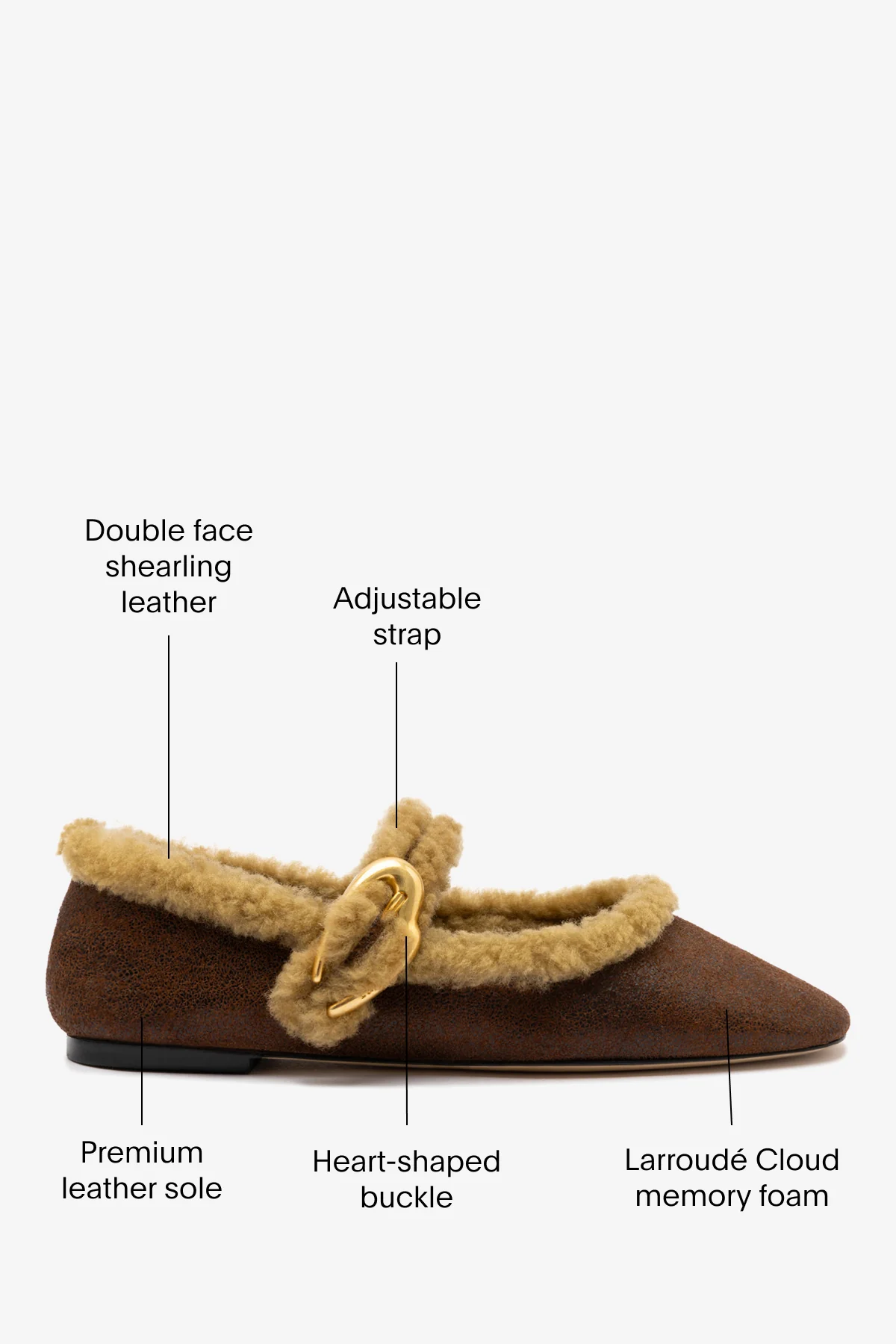 Verona Ballet Flat In Cocoa Leather And Natural Shearling - Image 5