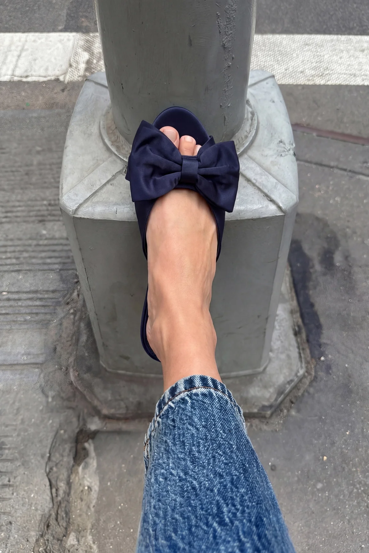 Elle Peep Toe Mule Navy Silk - Image 2