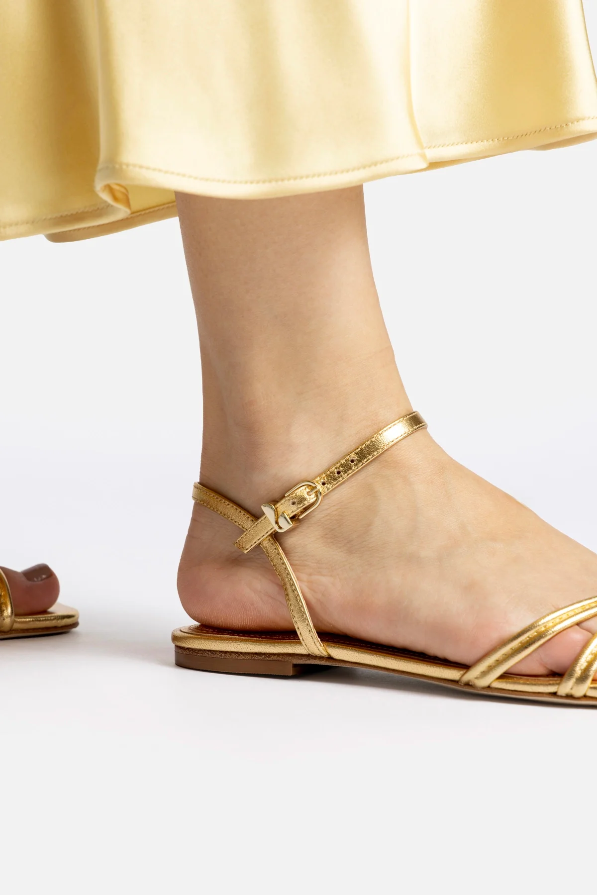 Annie Sandal Ankle Tie In Gold Metallic Leather - Image 6