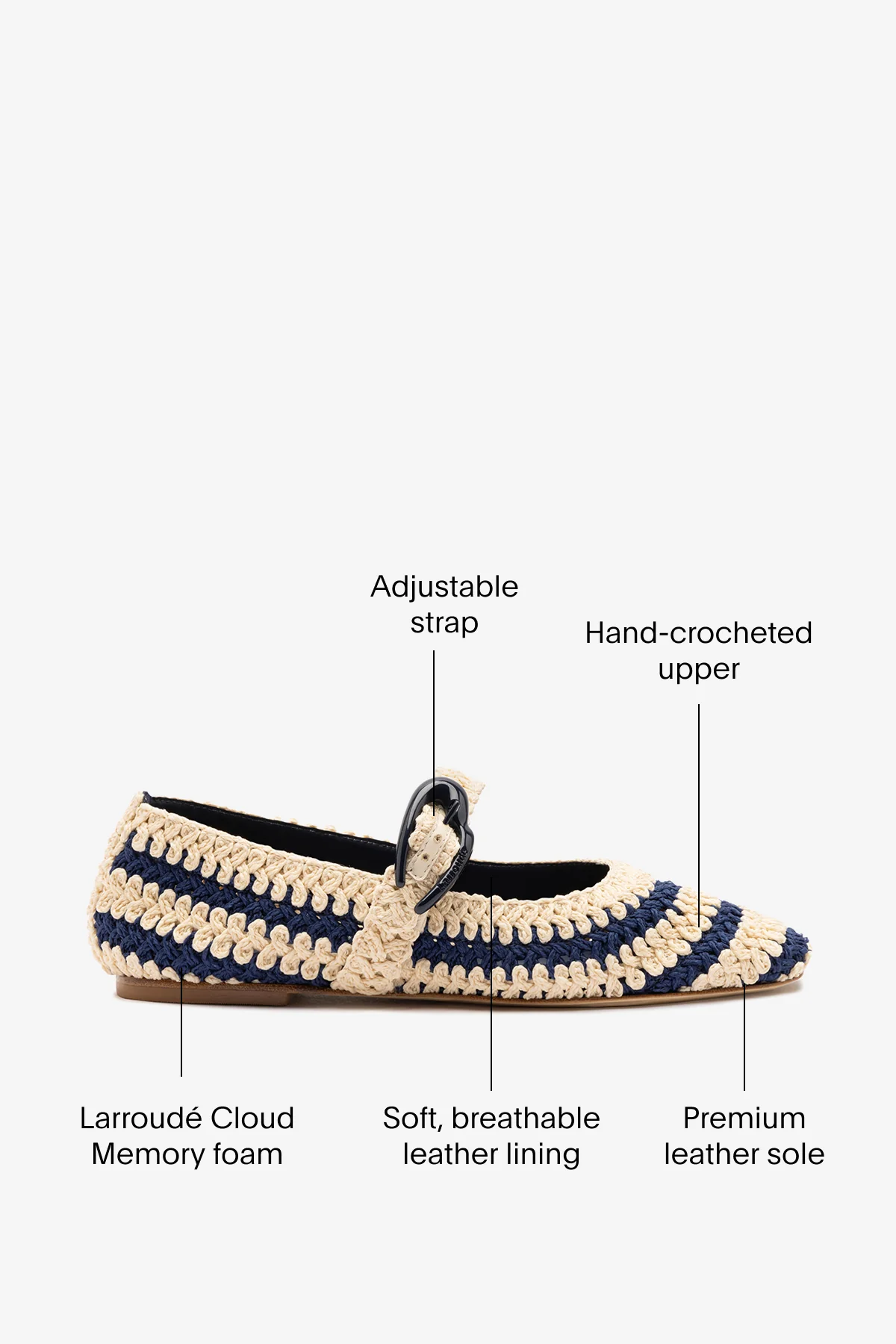 Verona Crochet Ballet Flat In Navy and Ivory Crochet - Image 5