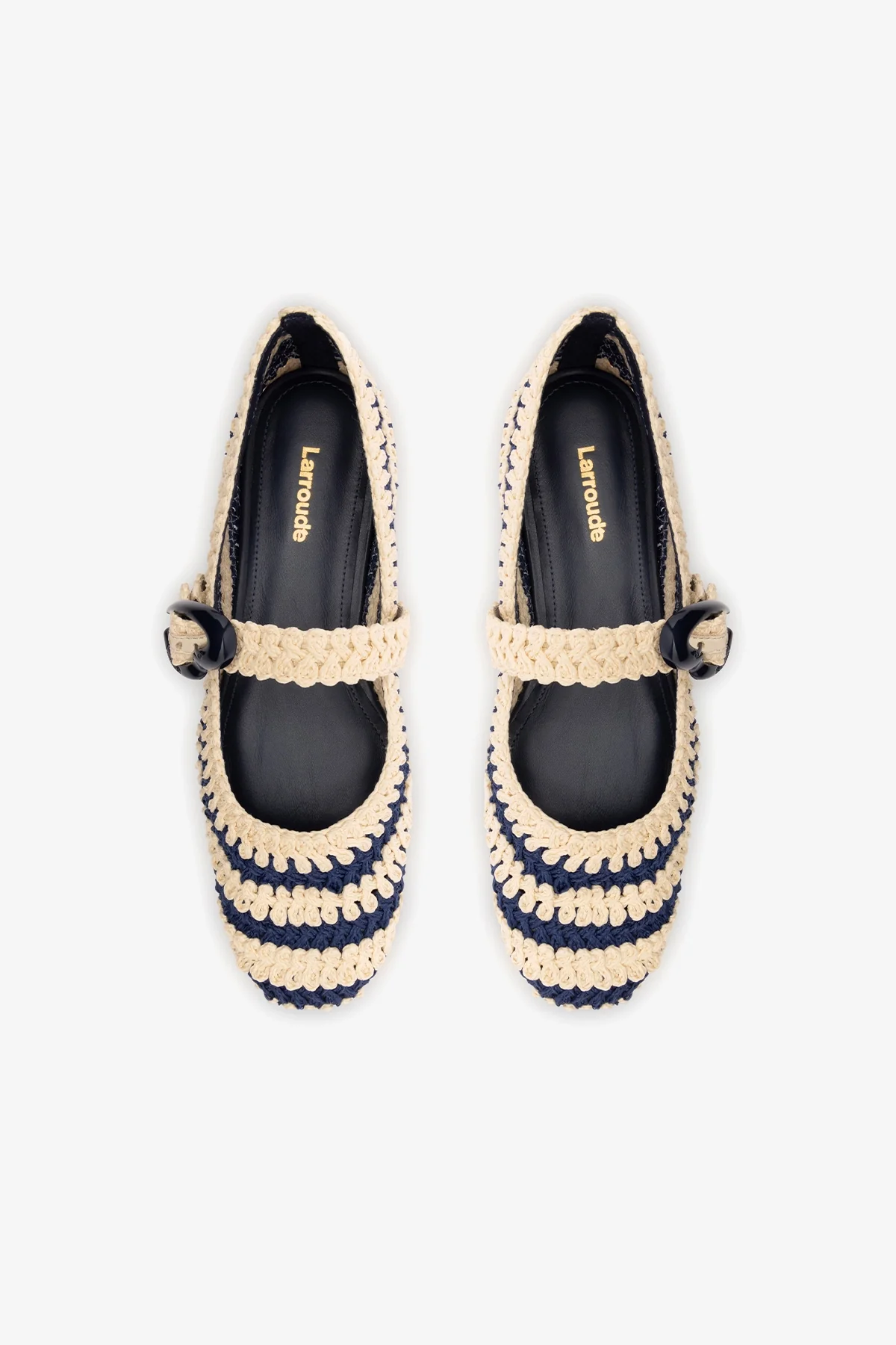 Verona Crochet Ballet Flat In Navy and Ivory Crochet - Image 6