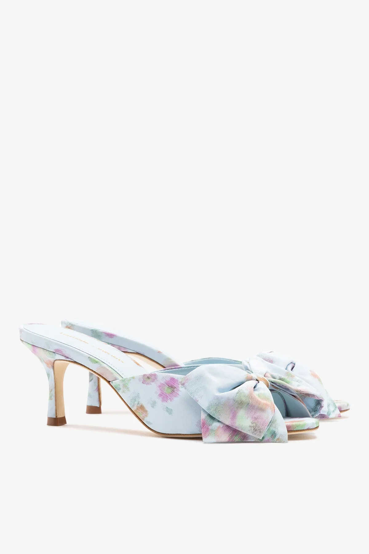Larroudé x Markarian: Elle Peep Toe Mule Apple Blue Floral Ikat - Image 3