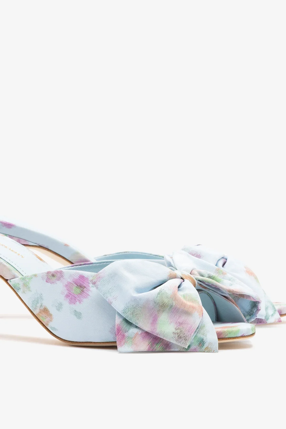 Larroudé x Markarian: Elle Peep Toe Mule Apple Blue Floral Ikat - Image 4
