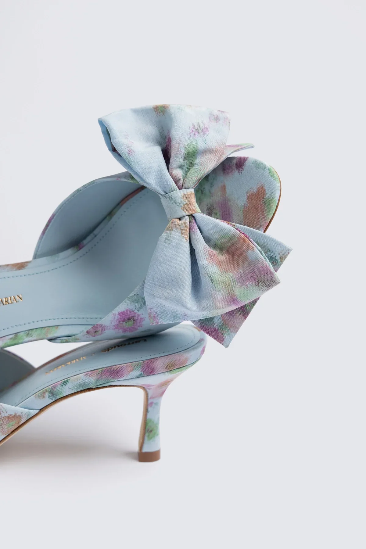 Larroudé x Markarian: Elle Peep Toe Mule Apple Blue Floral Ikat - Image 6