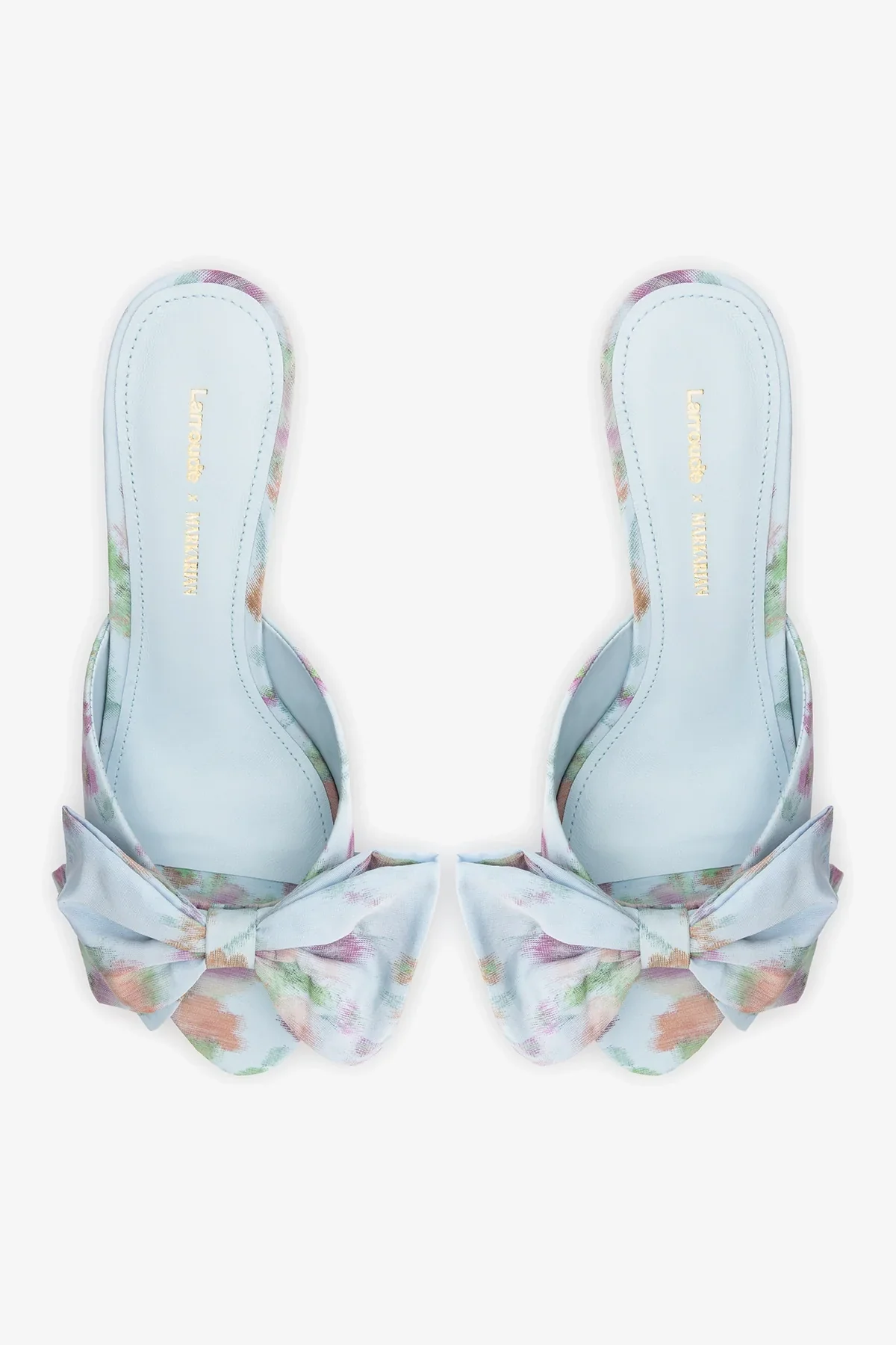 Larroudé x Markarian: Elle Peep Toe Mule Apple Blue Floral Ikat - Image 7