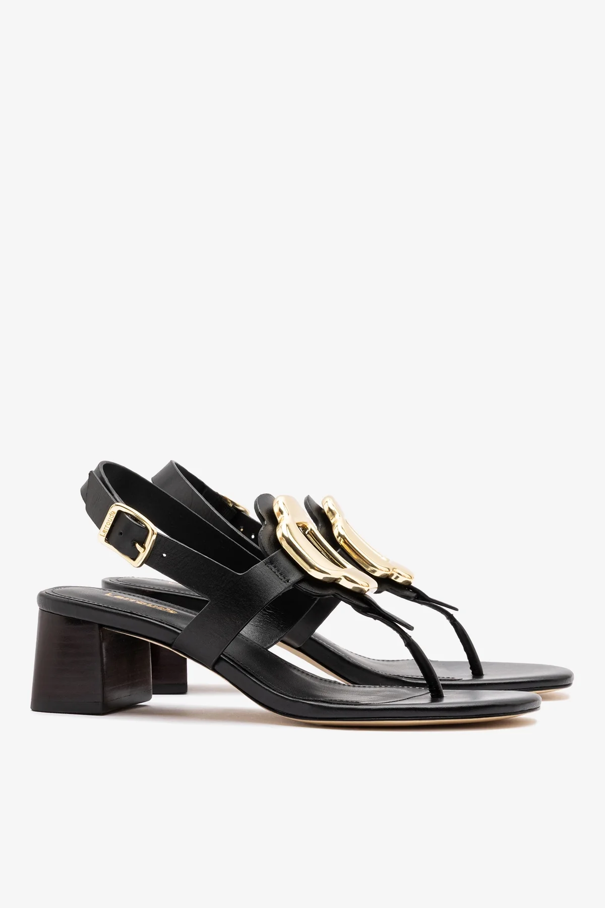 Margherita Block Thong Sandal Black Leather - Image 3