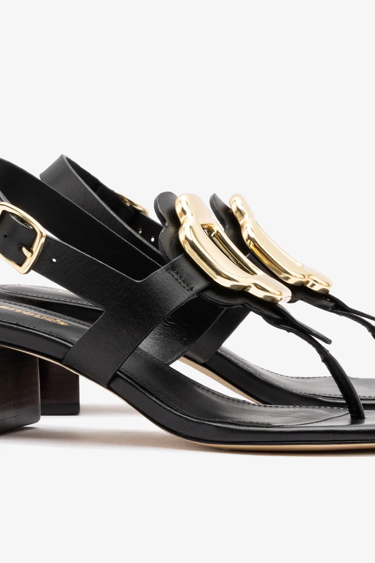 Margherita Block Thong Sandal Black Leather - Image 4