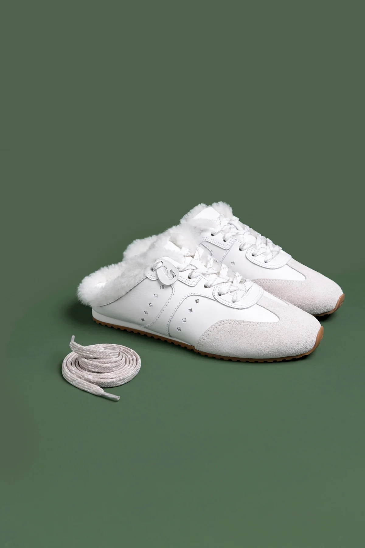 Stella Mule In Mushroom Grey Suede and White Shearling - Image 7