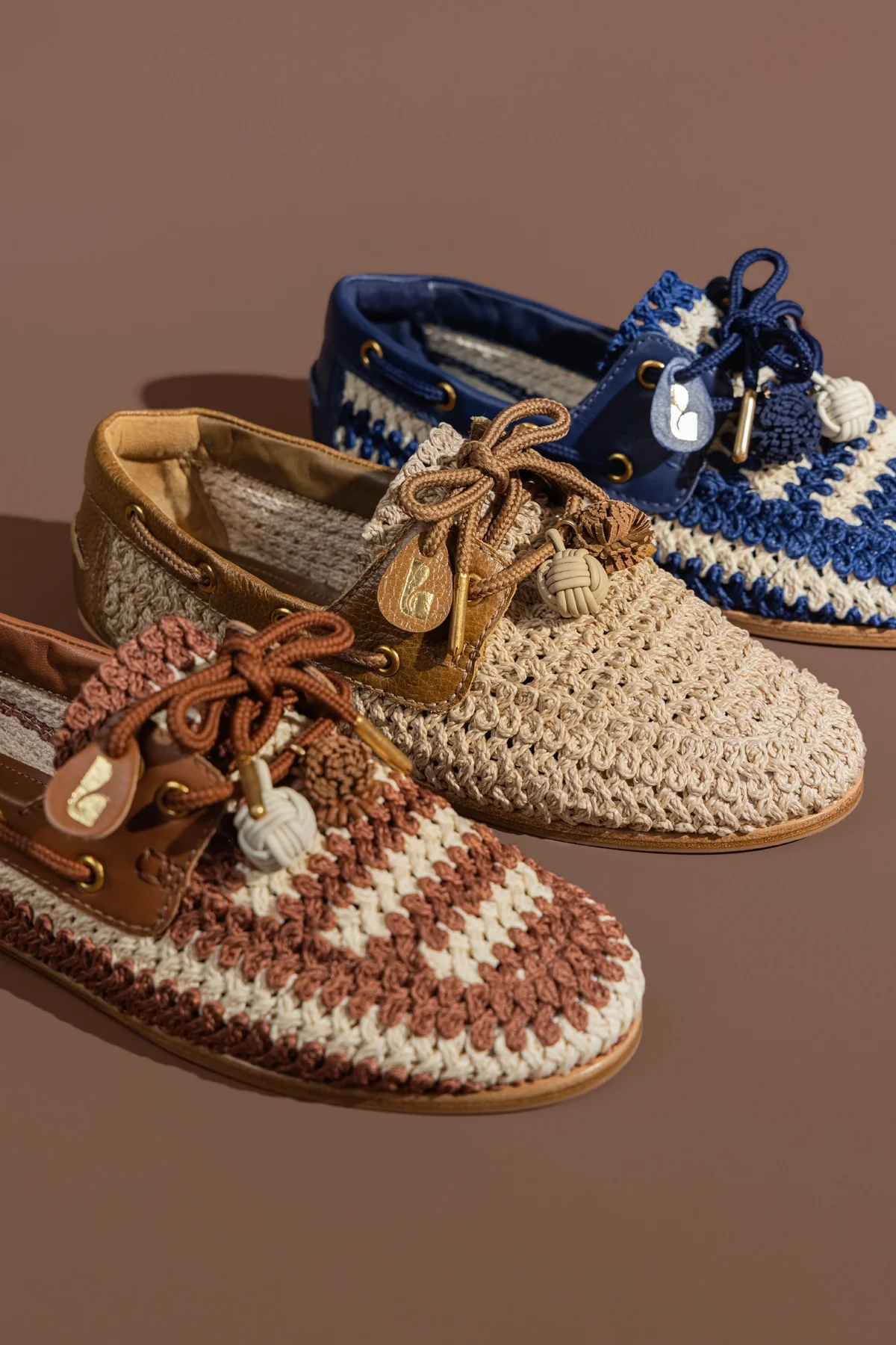 Cyprus Crochet Boat Shoe In Natural Crochet and Russet Leather - Image 6