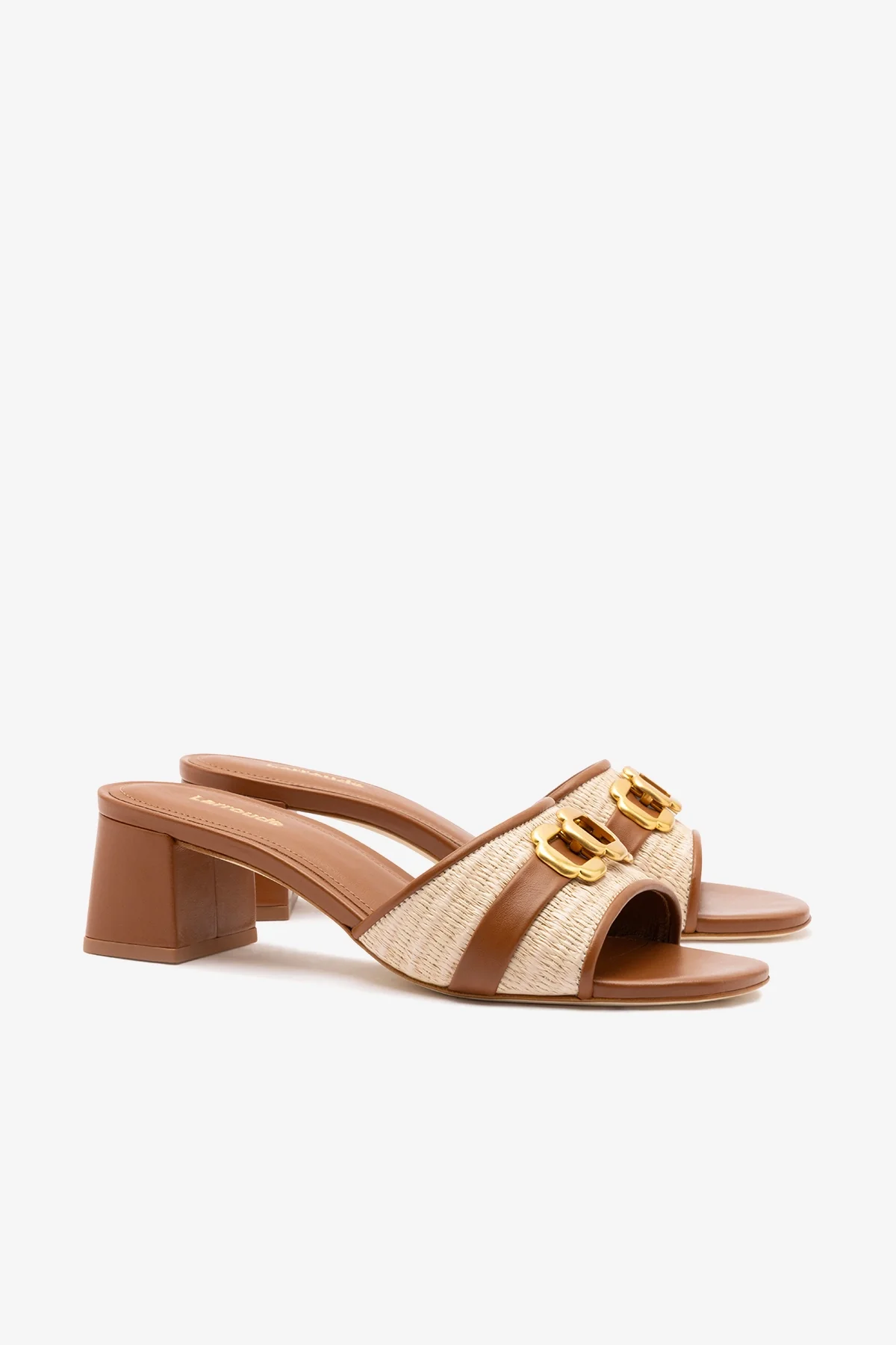 Franca Block Sandal In Natural Raffia And Caramel Leather - Image 3