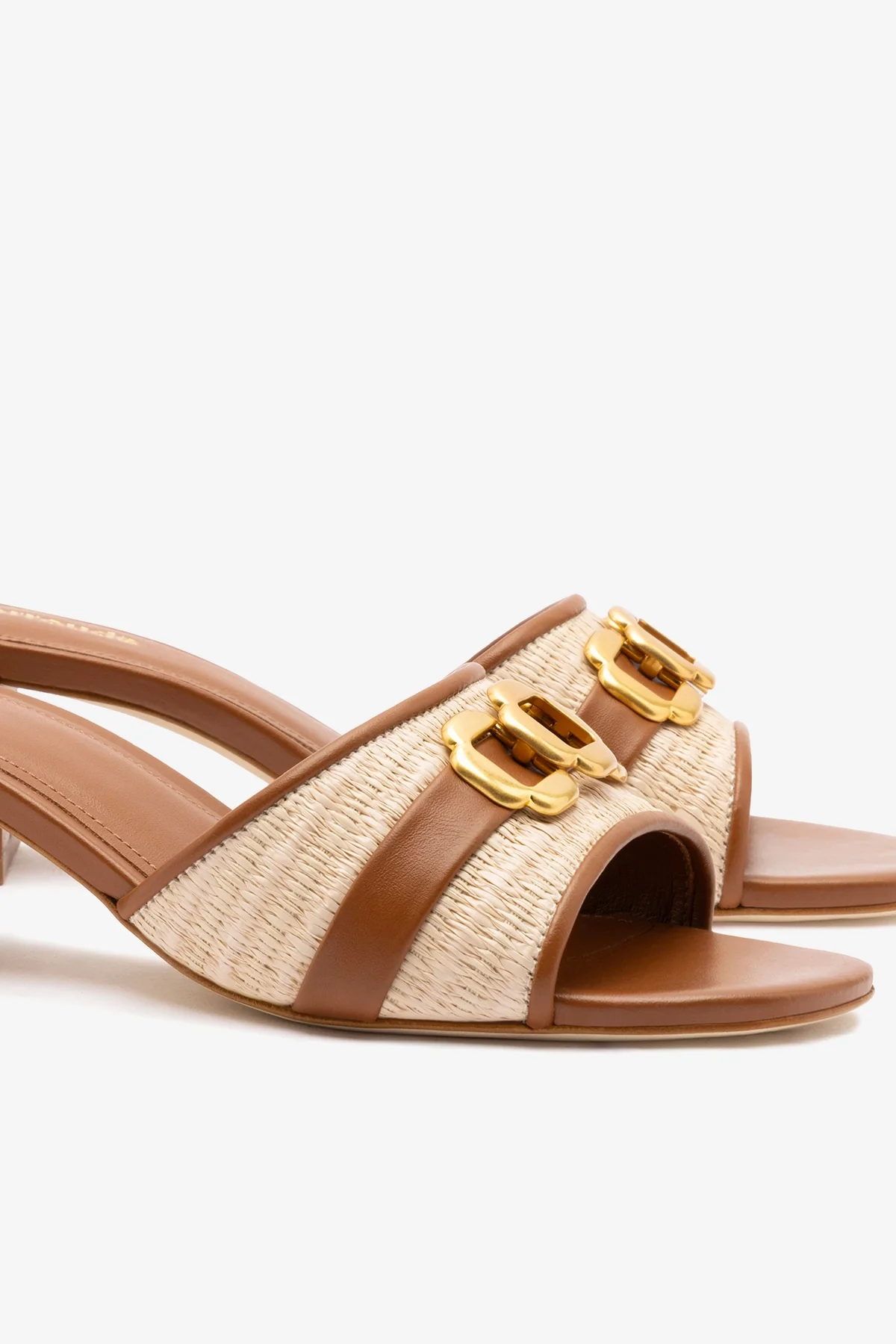 Franca Block Sandal In Natural Raffia And Caramel Leather - Image 4