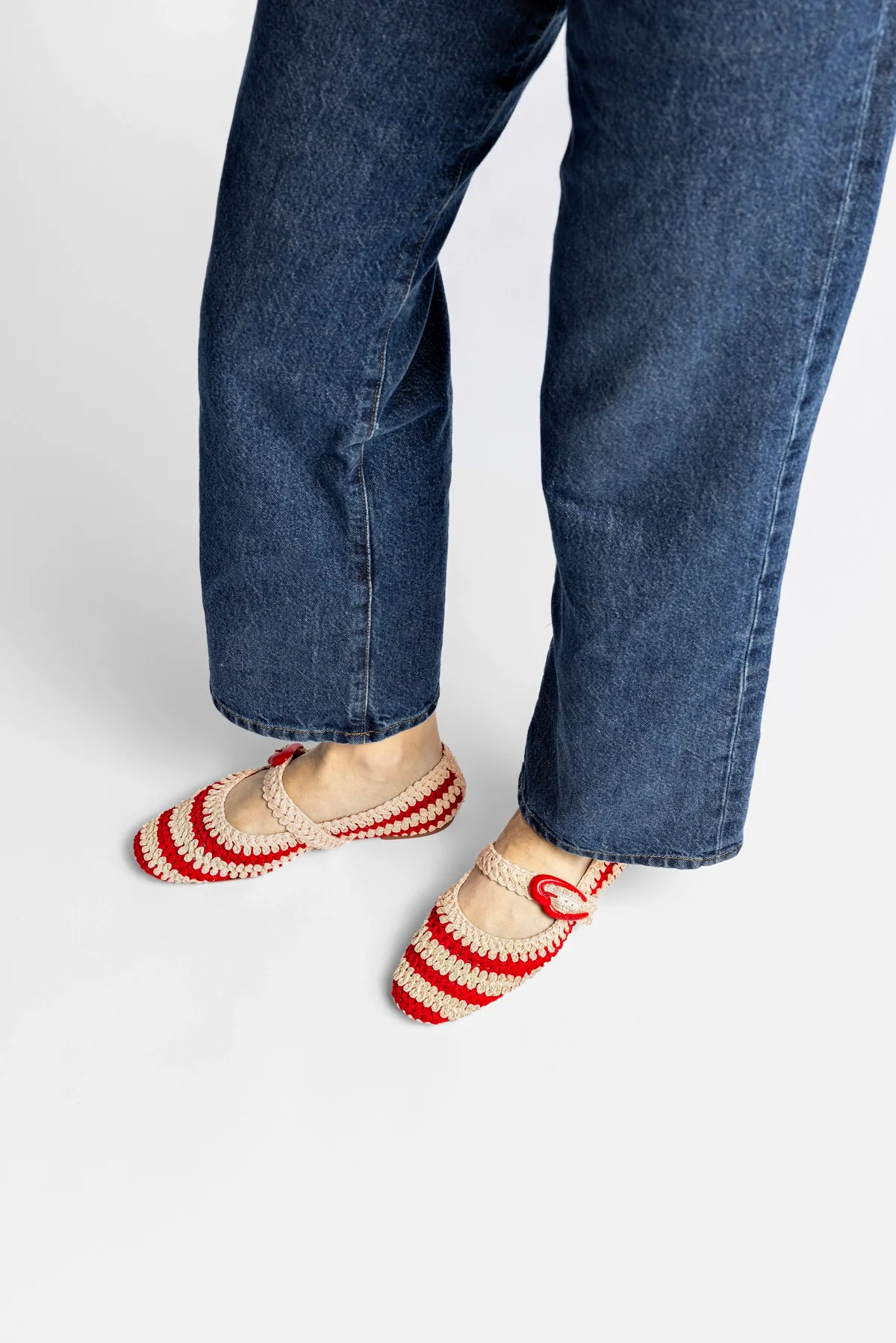 Verona Crochet Ballet Flat In Scarlet and Ivory Crochet - Image 6