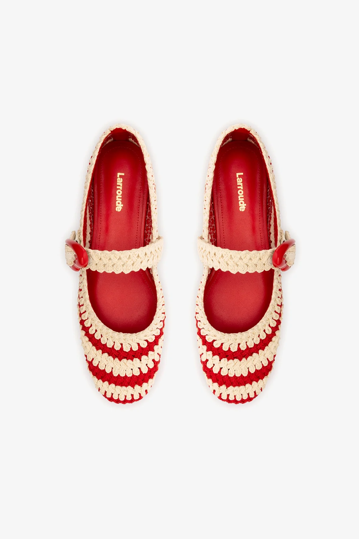 Verona Crochet Ballet Flat In Scarlet and Ivory Crochet - Image 7