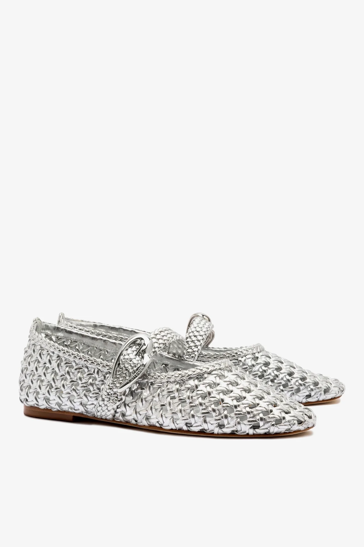 Verona Macrame Ballet Flat In Silver Metallic Leather - Image 3
