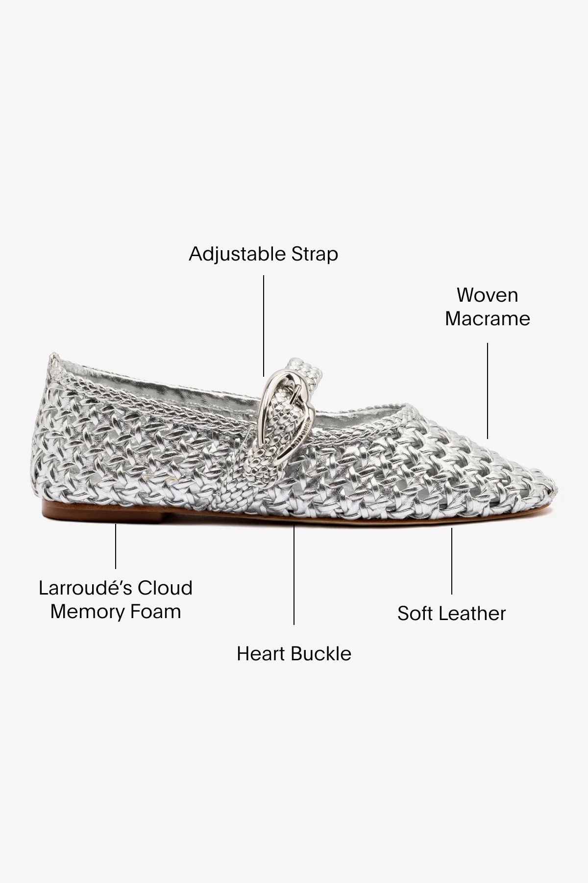 Verona Macrame Ballet Flat In Silver Metallic Leather - Image 5