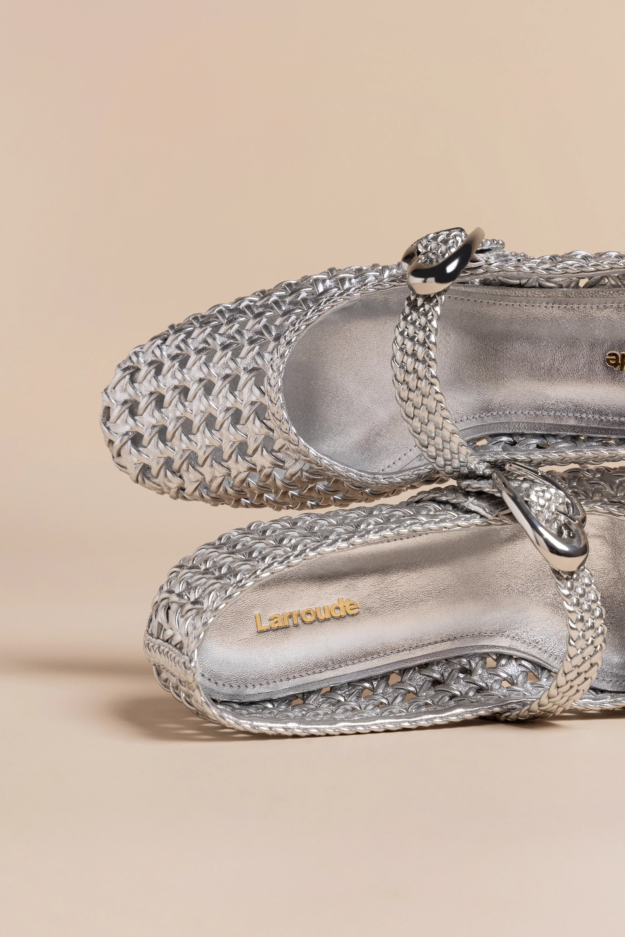 Verona Macrame Ballet Flat In Silver Metallic Leather - Image 6