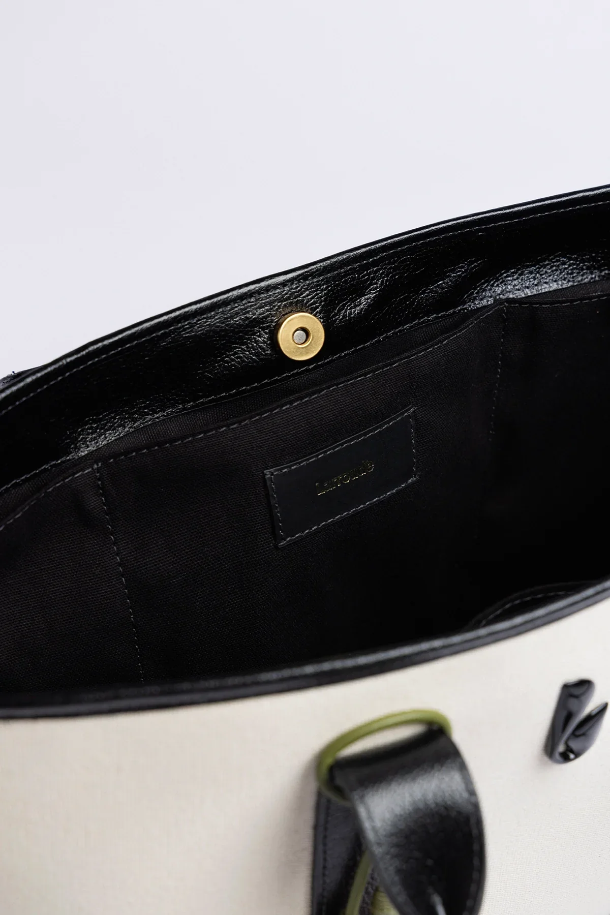 City Tote Bag Natural Canvas and Black Leather - Image 4