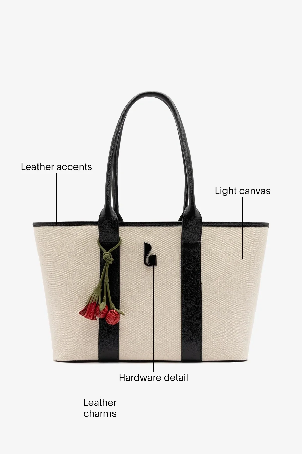 City Tote Bag Natural Canvas and Black Leather - Image 6