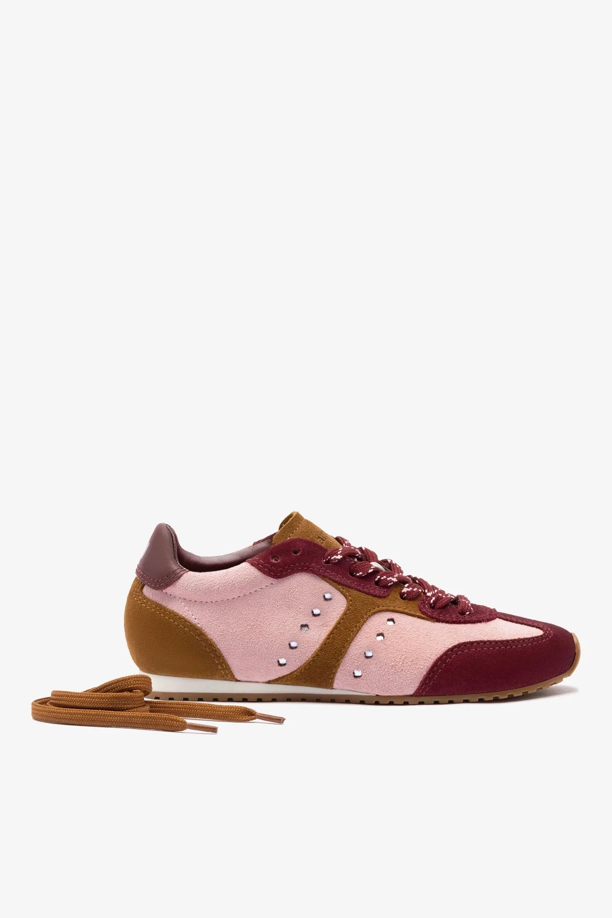 Stella Sneaker In Tulip, Russet and Wine Suede and Silver Metallic Leather - Image 5