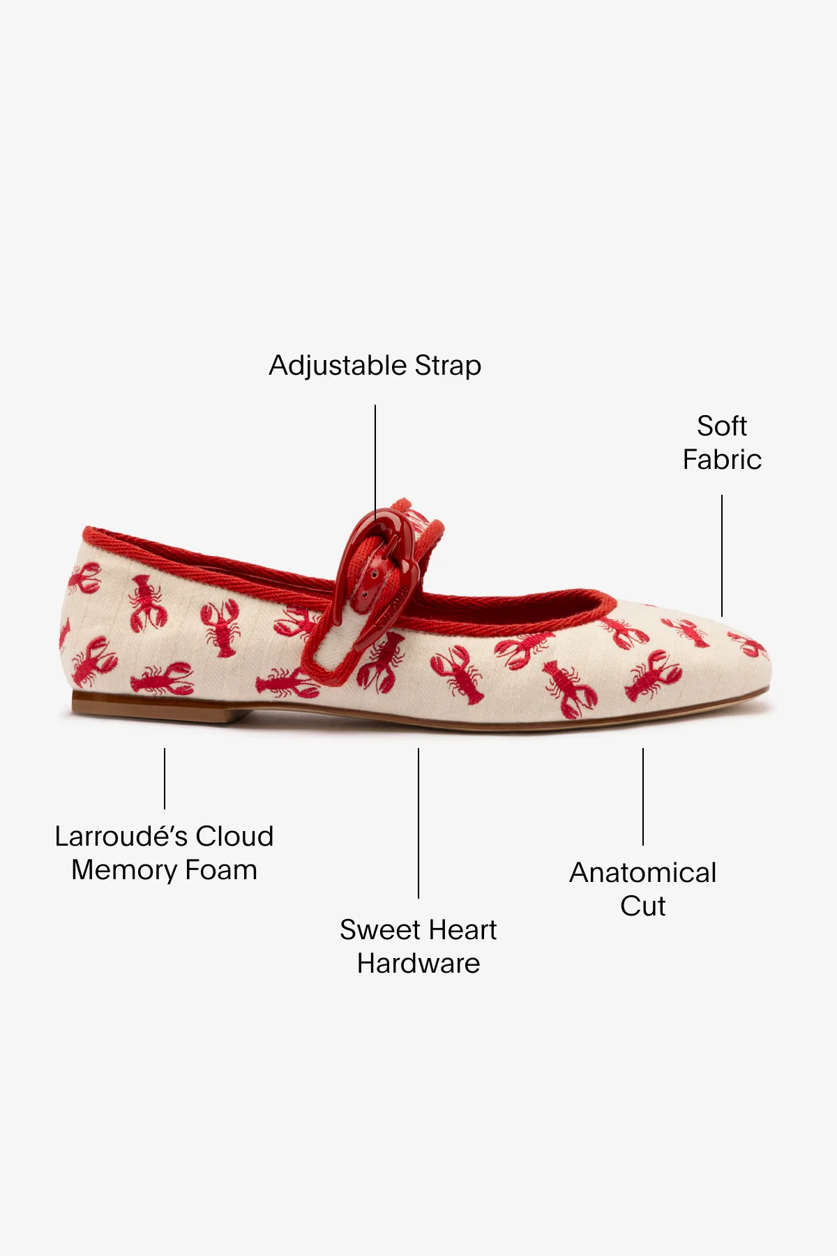 Verona Ballet Flat In White Striped Fabric and Lobster Embroidery - Image 5