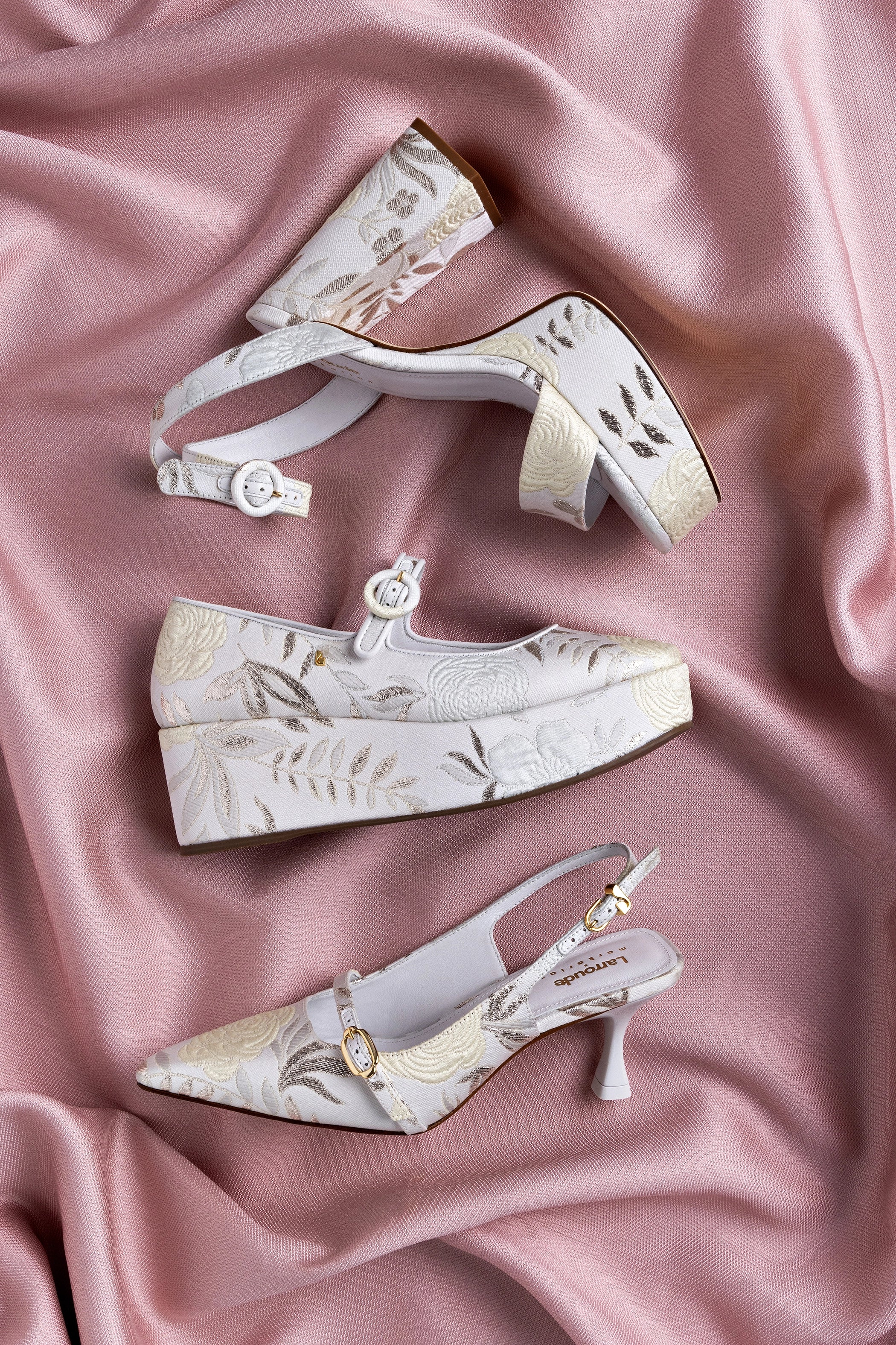 Larroudé x Markarian Dolly Sandal In Yvette Ivory Brocade - Image 6